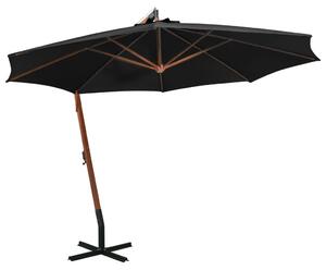 Fekete tömör fenyőfa függő napernyő rúddal 3,5 x 2,9 m