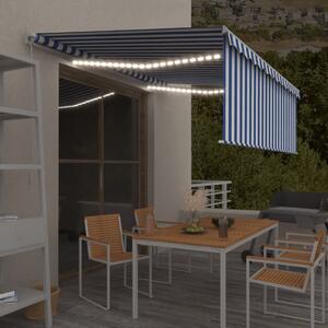 VidaXL kék és fehér LED-es kézzel kihúzható napellenző redőnnyel 4x3 m