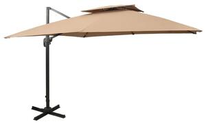 Dupla tetővel ellátott konzolos kerti napernyő 300 x 300 cm bézs