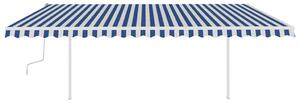 VidaXL kék és fehér kézzel kihúzható napellenző póznákkal 5 x 3,5 m