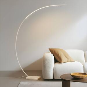 Lindby LED íves állólámpa Kendra, fehér, alumínium, magasság 180cm, dimmelhető, Fehér / opál, Nappali / Étkező, fém, Modern