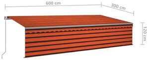 VidaXL narancssárga-barna kihúzható napellenző redőnnyel 6 x 3 m