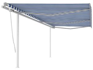 VidaXL kék és fehér kézzel kihúzható napellenző póznákkal 6 x 3,5 m