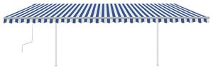 VidaXL kék és fehér kézzel kihúzható napellenző póznákkal 6 x 3,5 m