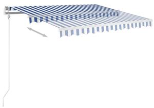 VidaXL kék és fehér kézzel kihúzható napellenző póznákkal 3 x 2,5 m
