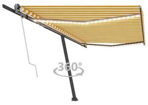 Sárga-fehér szélérzékelős és LED-es napellenző 500x300 cm