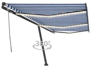 Kék és fehér kézzel kihúzható LED-es napellenző 600 x 300 cm
