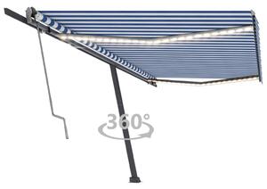 Kék/fehér automata szélérzékelős és LED-es napellenző 500x300cm