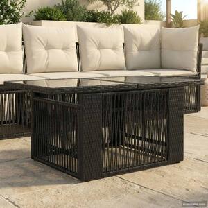 VidaXL Kerti Asztal Fekete 100 x 55 x 37 cm PE Rattan és Üveg