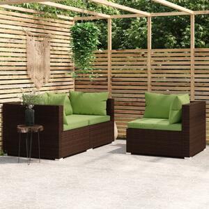 3 részes barna polyrattan kerti bútorszett párnákkal