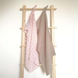 Babatakaró textil pelenka 2 db-os szett rózsaszín maci őz mintás 