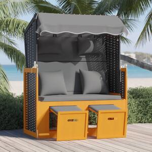 VidaXL fekete-antracitszürke polyrattan és fa strandszék párnával