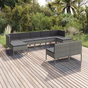 VidaXL 9 részes szürke polyrattan kerti bútorszett párnákkal
