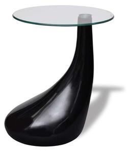VidaXL magasfényű fekete dohányzóasztal kerek üveglappal