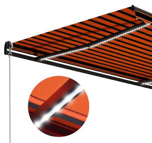 VidaXL narancs és barna kézzel kihúzható LED-es napellenző 450x300 cm