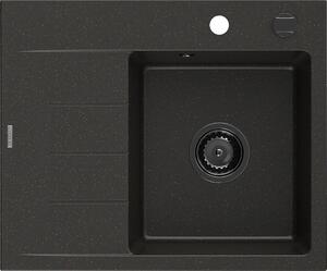 Mexen Ben gránit mosogató 1 rekeszes, jobbos csepegtetővel 600 x 500 mm, fekete/arany metál, fekete szifon - 6523605000-75-B