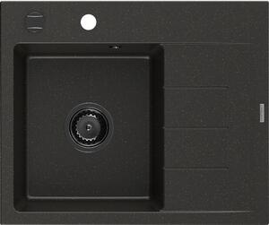 Mexen Ben egymedencés gránit mosogató csepegtetővel bal 600 x 500 mm, fekete/arany metál, fekete szifon - 6522605000-75-B