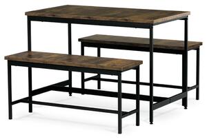Étkezőgarnitúra 1 asztal +2 pad, asztal mérete 110x60x75, pad mérete 98x30x47, MDF, Öregtölgy színben. Nem víz és Uv álló