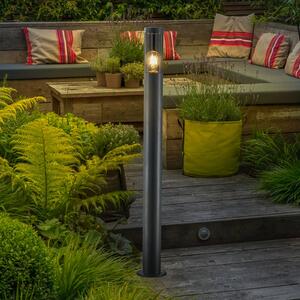 Lindby ösvény lámpa Statius, antracit/átlátszó, vas, 100 cm, Fekete, fém, Modern