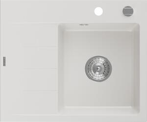 Mexen Ben gránit mosogató 1-medencés csepegtető jobb 600 x 500 mm, fehér, króm szifon - 6523605000-20