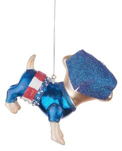 HANG ON üveg karácsonyfadísz, szuperhős kutya 'Captain America' 11 x 7cm