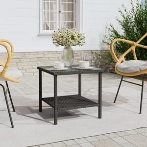 Fekete polyrattan és edzett üveg kisasztal 45 x 45 x 45 cm
