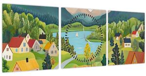 Kép - Falu a hegyekben (órával) (90x30 cm)