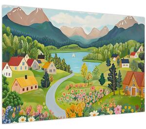 Kép - Falu a hegyekben (90x60 cm)