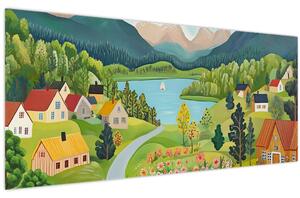 Kép - Falu a hegyekben (120x50 cm)