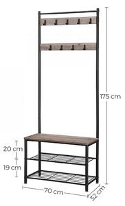 Előszoba bútor cipőtároló paddal - Vasagle Loft - 70 x 175 cm (sonoma tölgy / fekete)