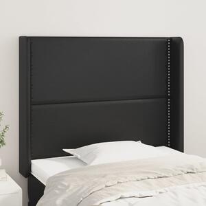 Fekete műbőr fejtámla szárnyakkal 83x16x118/128 cm