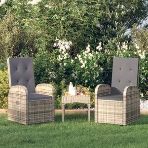VidaXL 2 db szürke dönthető háttámlás polyrattan kerti szék párnával