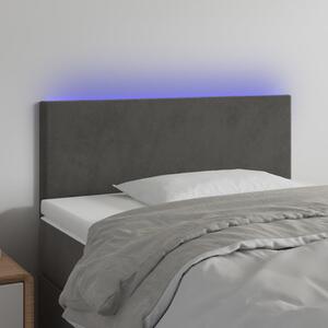 Sötétszürke bársony LED-es fejtámla 100x5x78/88 cm