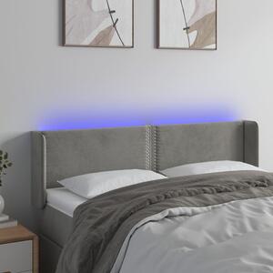 Világosszürke bársony LED-es fejtámla 147 x 16 x 78/88 cm