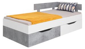 SIGMAR ágy, 90x200, fehér/beton