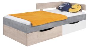 SIGMAR ágy, 90x200, beton/fehér/tölgy