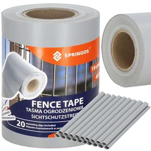 Springos kerítésszalag, 19cmx35m, 450g/m2, 20 db rögzítőkapocs - Világosszürke