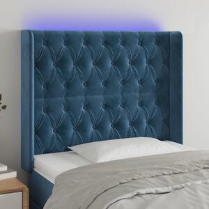 Sötétkék bársony LED-es fejtámla 103x16x118/128 cm