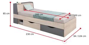 DELTARO ágy, 120x200, tölgy/antracit