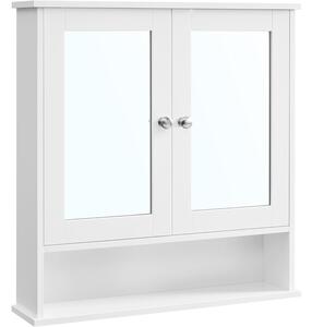 Fürdőszoba szekrény, Fali dupla tükörajtós szekrény, 15 x 65 x 75 cm, fehér