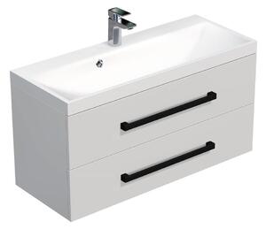 Fürdőszoba szekrény fekete fogantyúval és mosdóval SAT Cube Way 100x71x40 cm fehér fényes fényes/matt CUBE2C100ZBL