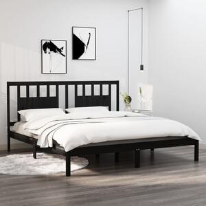 Fekete tömör fenyőfa ágykeret 200 x 200 cm