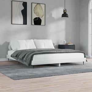 Magasfényű fehér szerelt fa ágykeret 200 x 200 cm