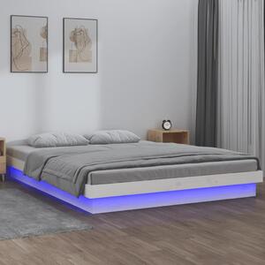 Fehér tömör fa ágykeret LED-világítással 200 x 200 cm