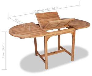 VidaXL tömör tíkfa kihúzható kerti asztal (110-160) x 80 x 75 cm