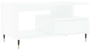 Fehér Fiókos Dohányzóasztal - Szerelt Fa - 90x49x45 cm
