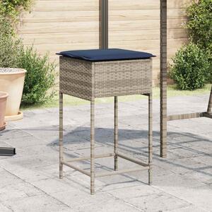VidaXL 2 db szürke polyrattan kerti bárszék párnákkal