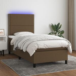 Barna szövet rugós és LED-es ágy matraccal 90x190 cm