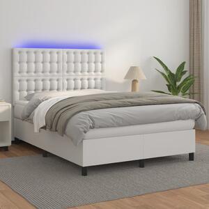Fehér műbőr rugós ágy matraccal és LED-del 140x200 cm
