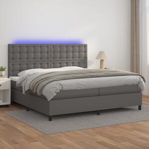 Szürke műbőr rugós ágy matraccal és LED-del 200x200 cm